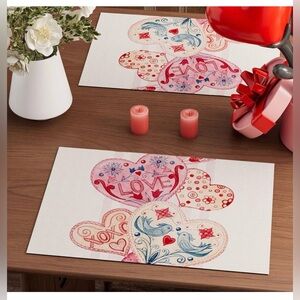 Valentines cloth Placemats Love ,Hearts, Flowers & Birds Pack of 4 Brand New
